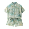 Summer Hanfu 2025 style Children's Casual Set for middle-aged and young kids, a two-piece Tang suit with a traditional Chinese style of "Yuan Shan Dai Pan Buckle" Item Picture